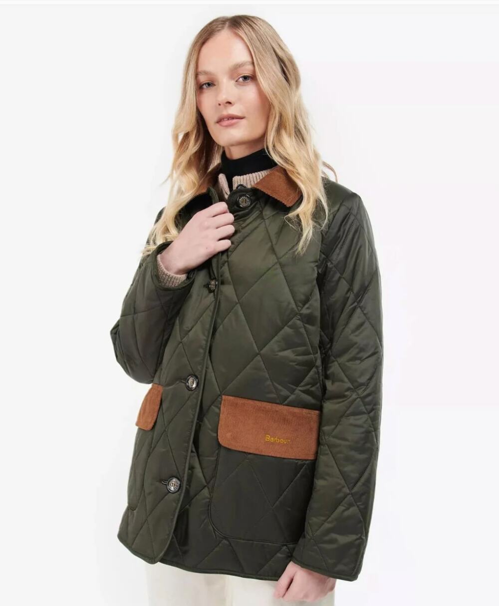 Barbour Bragar Quilted Barn Jacket Chore Coat Sage Ancient Green Size US 14 New